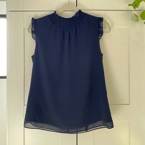 J.Crew Navy Ruffle-Sleeve Shell Size 00
